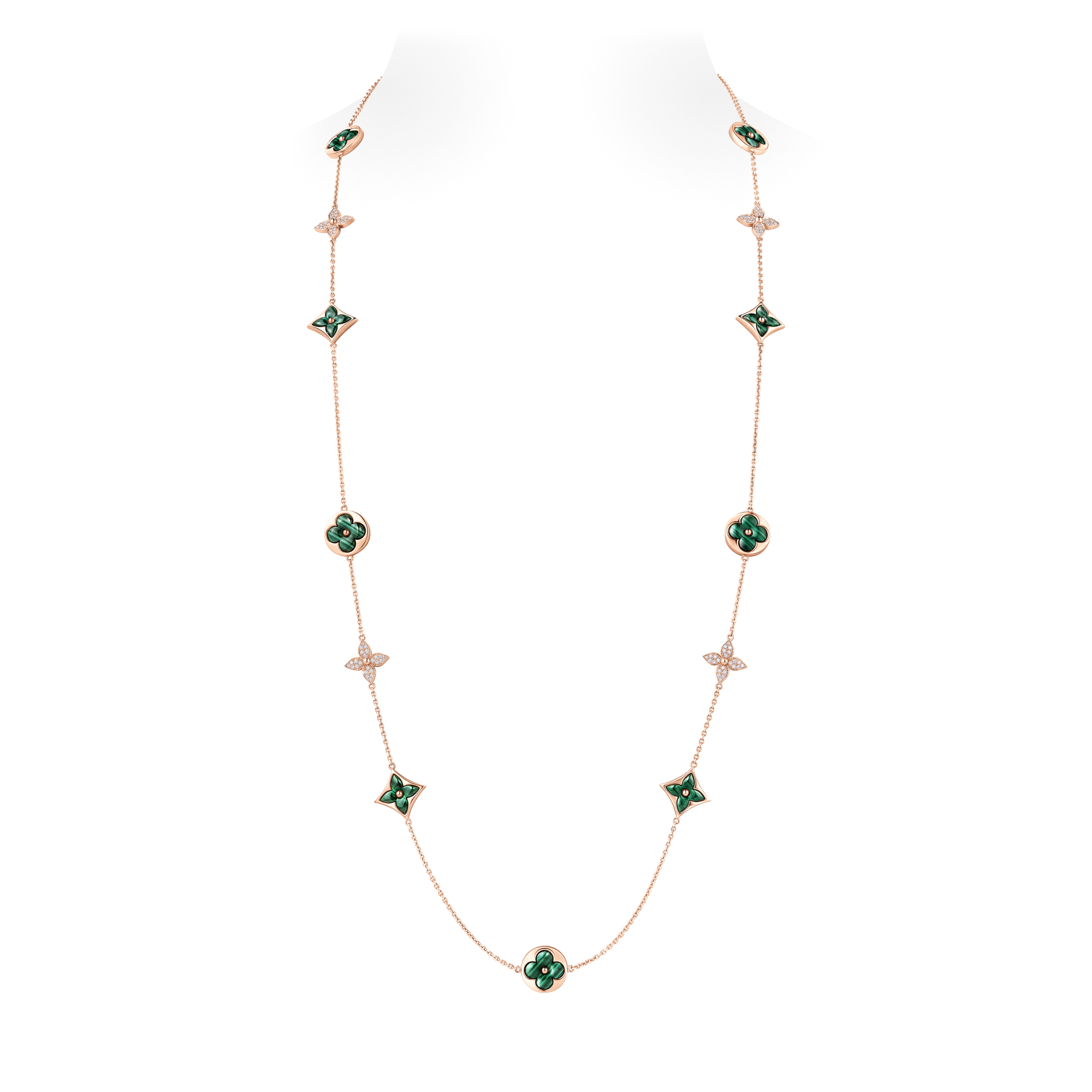 Colour Blossom 13 Motifs Sautoir, Pink Gold, Malachite And